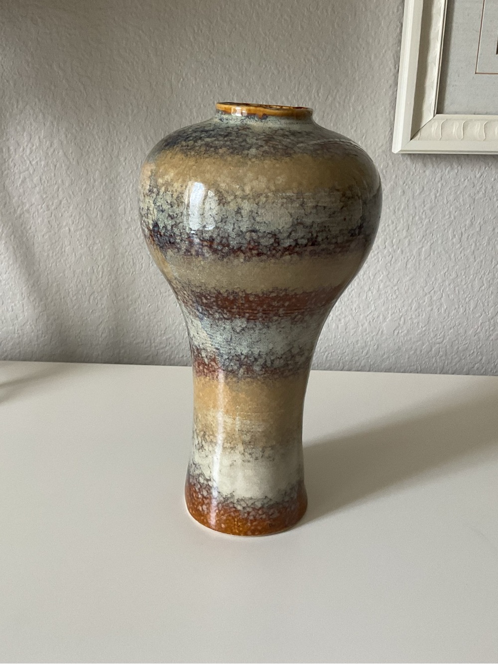 Mid Century Modern Glazed Inverted Vase in Earth Tone